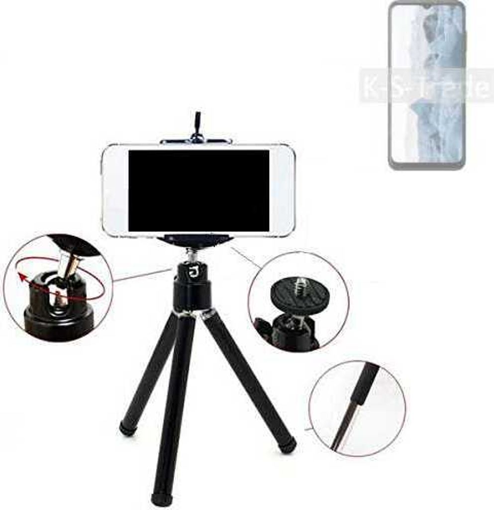 K-S-Trade Smartphone Stativ Dreibein kompatibel mit Nokia G60 5G Tripod aus Aluminium Klemmstativ Stativ Adapter für Mobiltelefone schwarz 1x