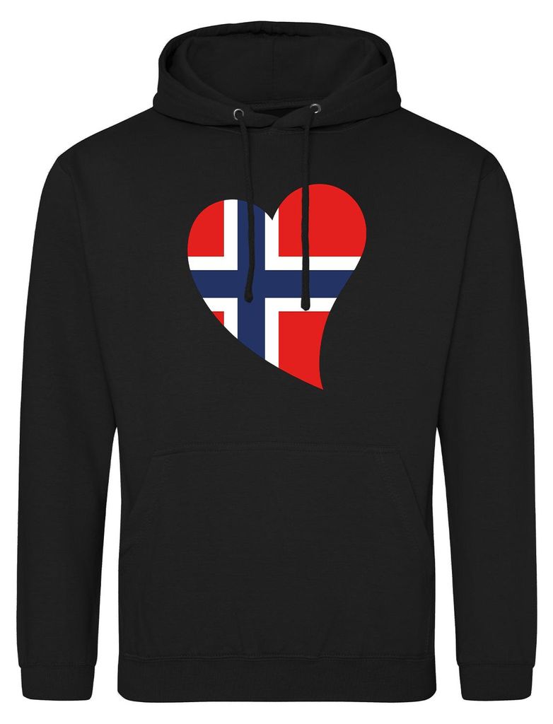 Huuraa Uni Hoodie Norwegen Flagge Herz L Deep Black Vegan Sweatshirt Geschenkidee