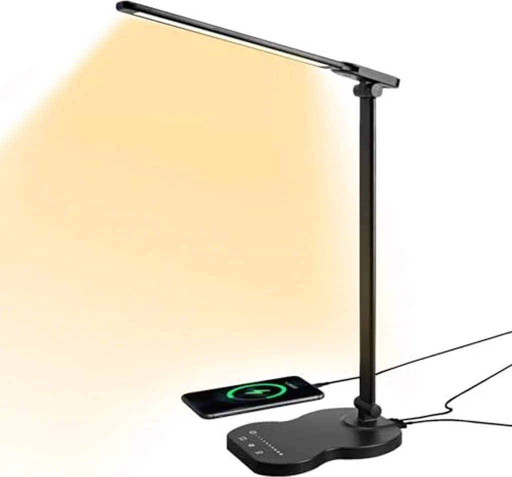 Lampada Da Scrivania LED COZOO Con 2 Porte USB, 1 Porta Tipo C E Presa CA – Touch Regolabile 3 Colori E 3 Luminosità, Timer 60'