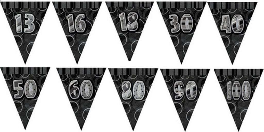 Unique Party Fahnentuch in Schwarz / Silber, dreieckige Fähnchen SG5030 (100) (Schwarz/Silber)