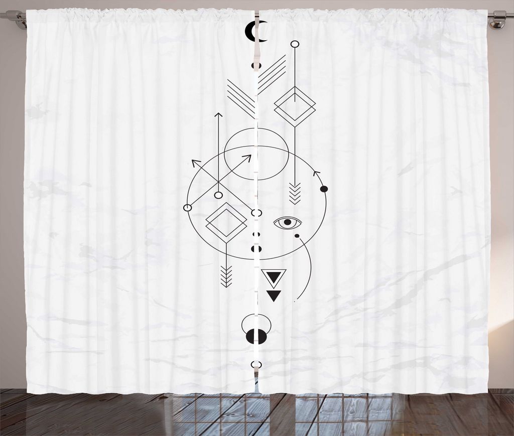 ABAKUHAUS Mystiker Rustikaler Gardine, Kreative Geometric Alchemy, Schlafzimmer Kräuselband Vorhang mit Schlaufen und Haken, 280 x 225 cm, Coconut...