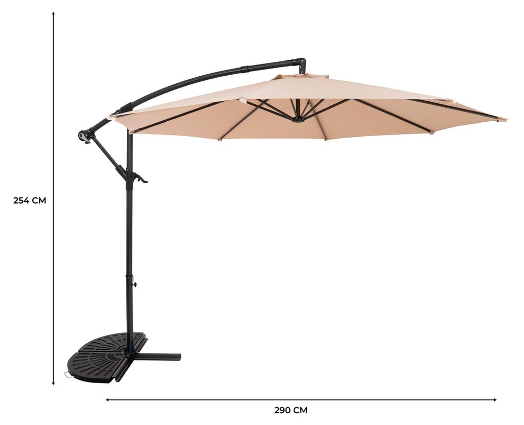 Ausleger-Sonnenschirm 3 m Beige Hängender Bananenschirm mit halbem Fächerfuß Garten Sonnenschutz Schirmdach Terrasse Außenbereich UV-Schutz Kur...