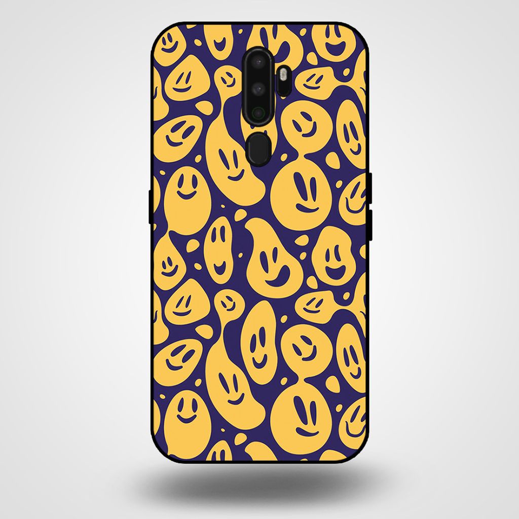 Smartphonica Handytasche für OPPO A5 2020 mit Smiley Druck - TPU Rückseite Abdeckung Fall Emoji Design - Lila Gelb