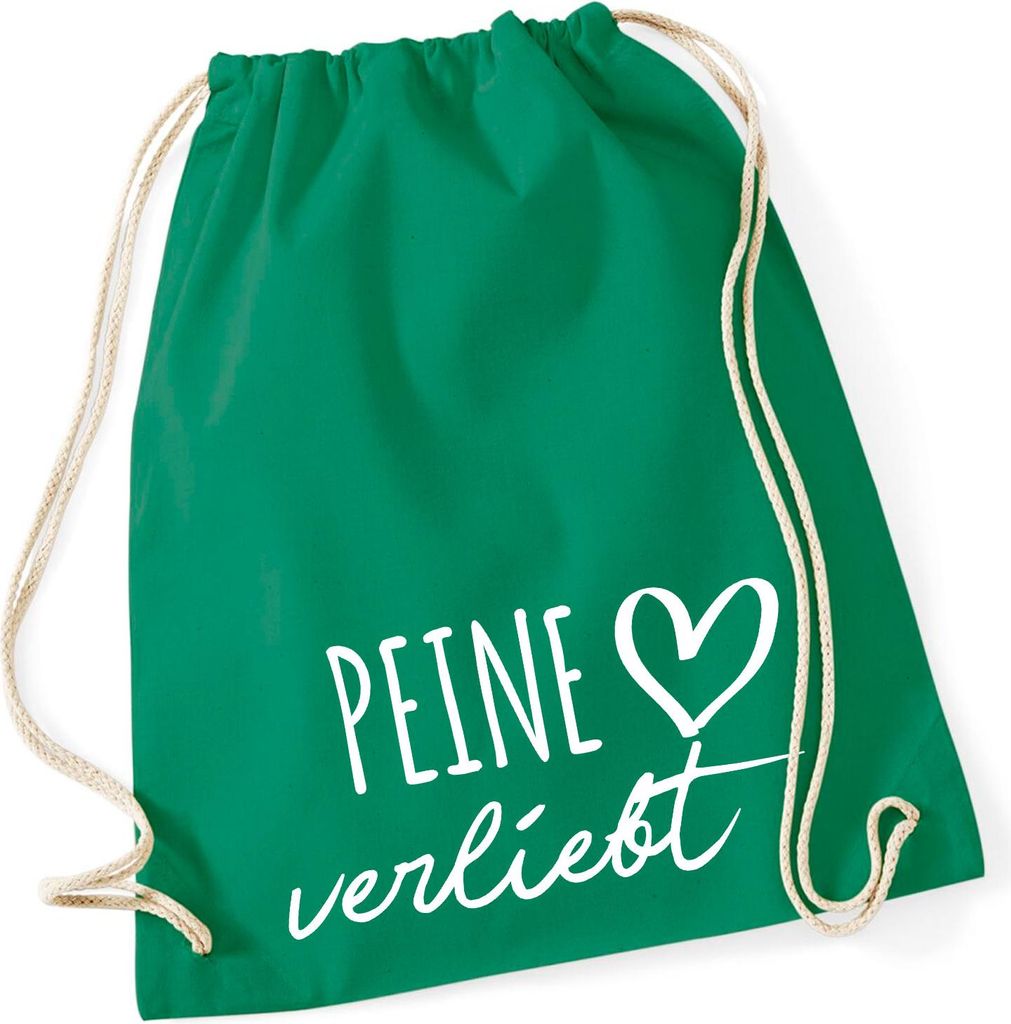 Huuraa Turnbeutel Peine verliebt 12 Liter Kelly Green Baumwolle Rucksack Geschenkidee