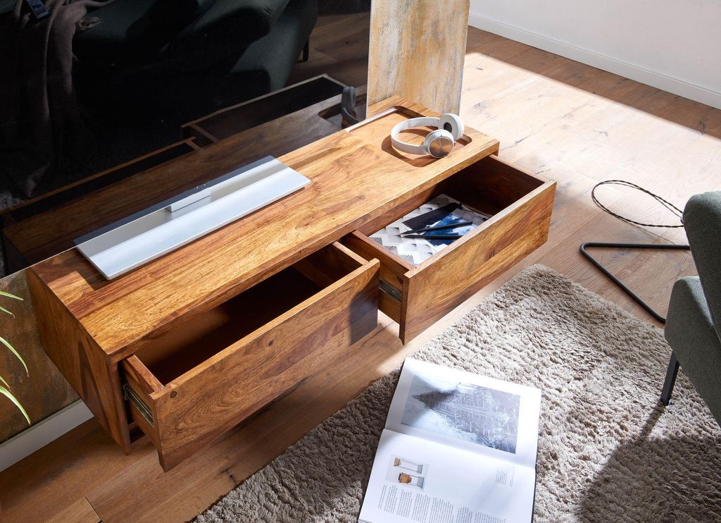 WOHNLING TV-Kommode Hängend Sheesham Massivholz Braun