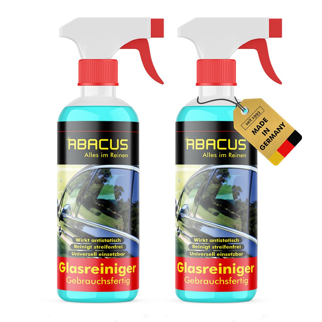 ABACUS Glasreiniger, Glas Reiniger, Scheiben-Reiniger, Reinigungsspray Glas, Glas Reinigung – für Glas, Auto-Scheiben, Spiegel 2 x 300ml