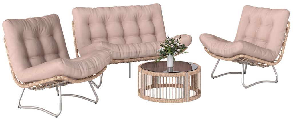 Outsunny Gartenmöbel Set 4-teilig Polyrattan Lounge-Set mit Produktbild 
