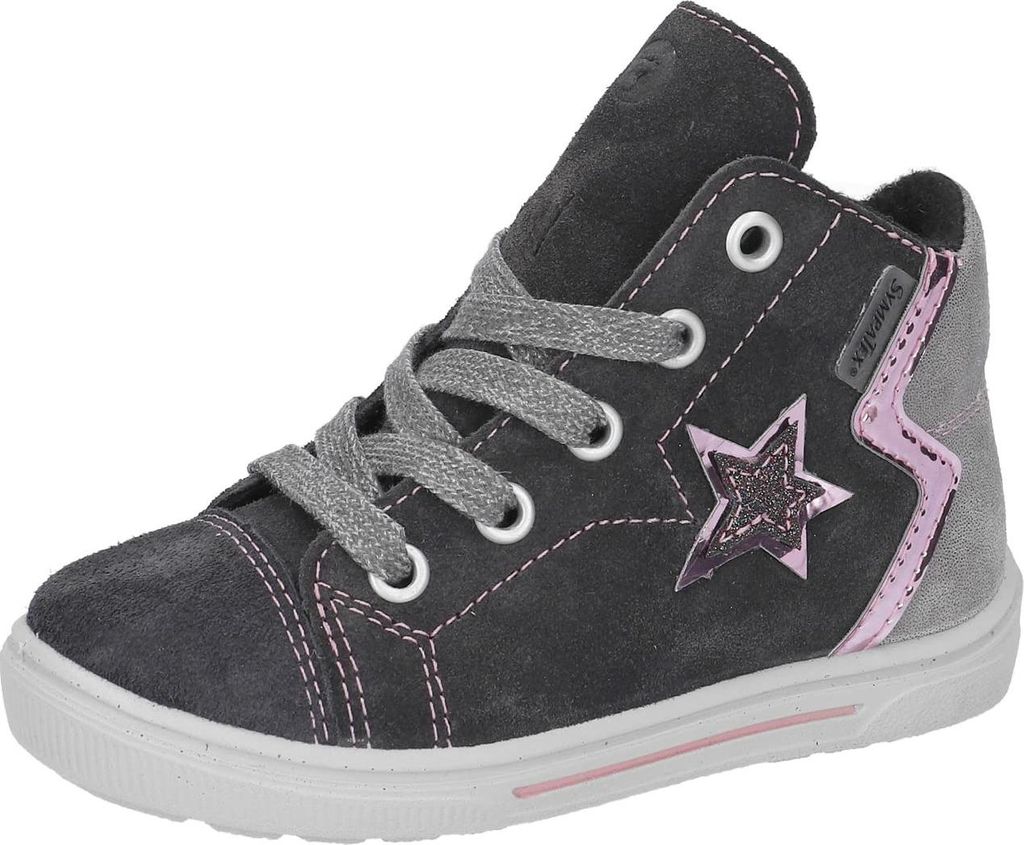 RICOSTA coole Boots MEL von PEPINO zum Welt entdecken echt Leder Reißverschluss Warmfutter Sterne Glitzer Mädchen asphalt Grau/Rosa Größe 28