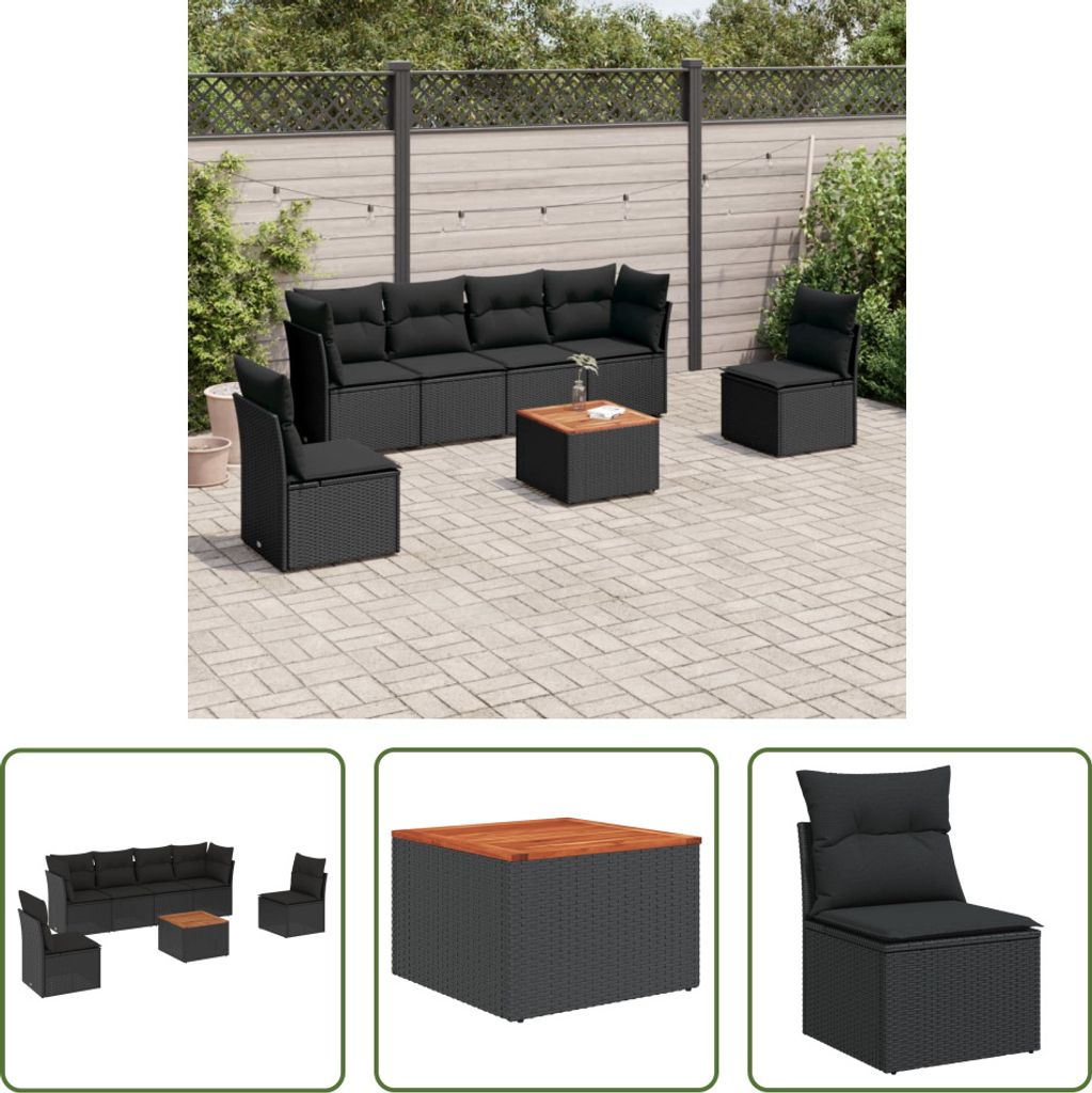 The Living Store 7-tlg. Garten-Sofagarnitur mit Kissen Schwarz Poly Rattan