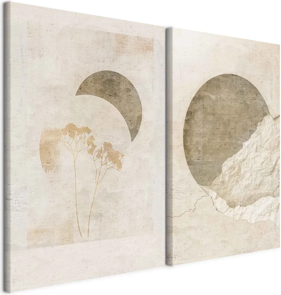 murando - Set Arte Murale XXL Mezza Luna e Piante 120x90cm 2 Pezzi ciascuno 60x90cm Collage 2er Tela Quadro Grande Decorazione Murale Soggiorno Decorazione Murale - Delicati Toni Pastello Botanica a-H-10152-b-a
