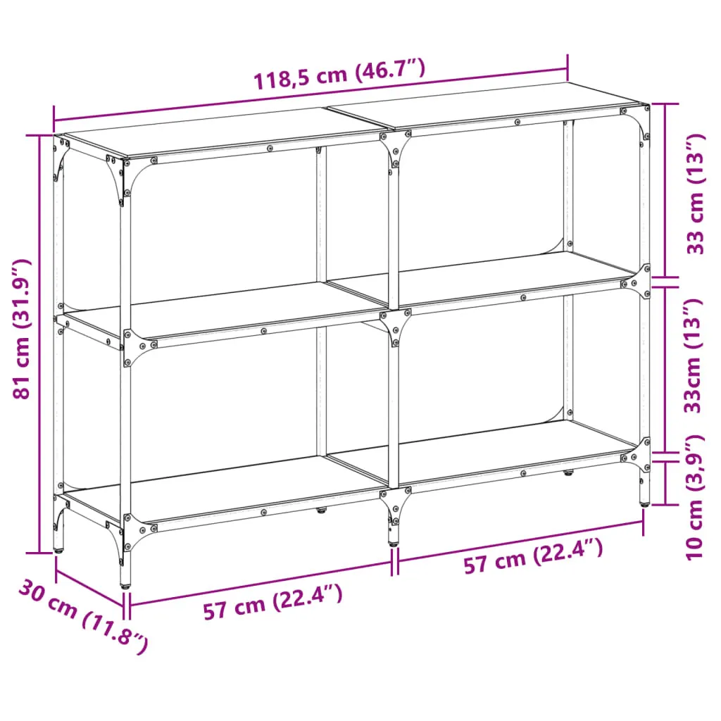 vidaXL Tavolo Consolle in Vetro Nero e Acciaio 118,5x30x81 cm | Design - 8