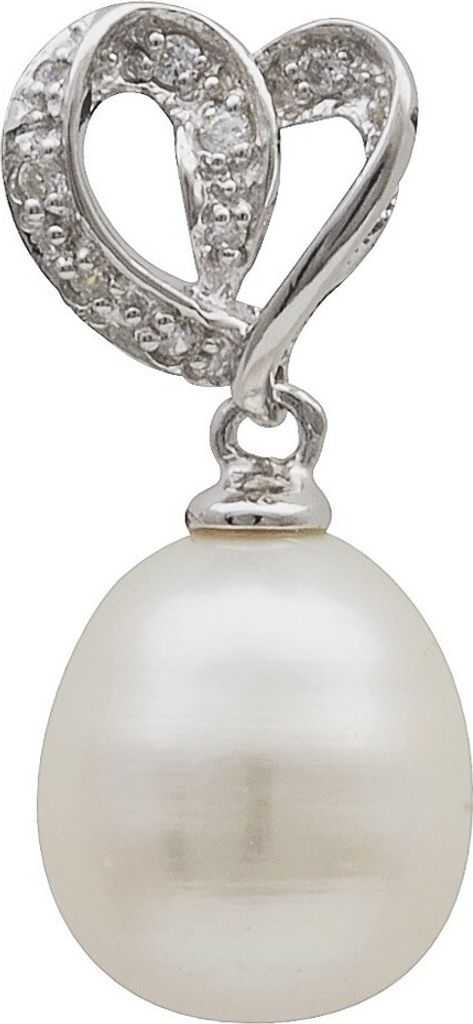 Anhänger mit Süßwasser Perle 13mm weiß & Zirkonia 925 Silber Damen