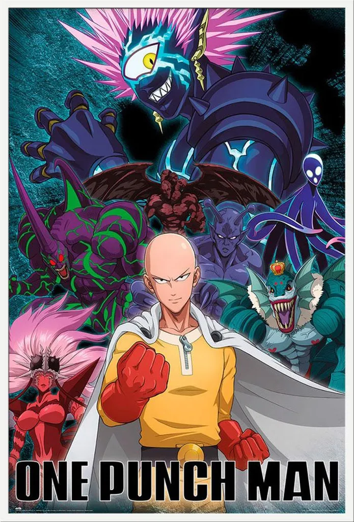 Affiche Saitama vs Villain cadre Shinsuke blanc vitre acrylique 61x91 cm
