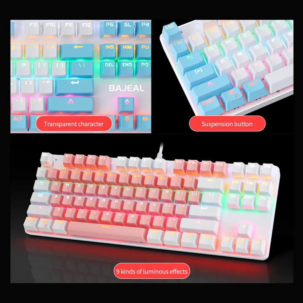 Clavier gaming mécanique compact 87 touches avec rétroéclairage 9 modes
