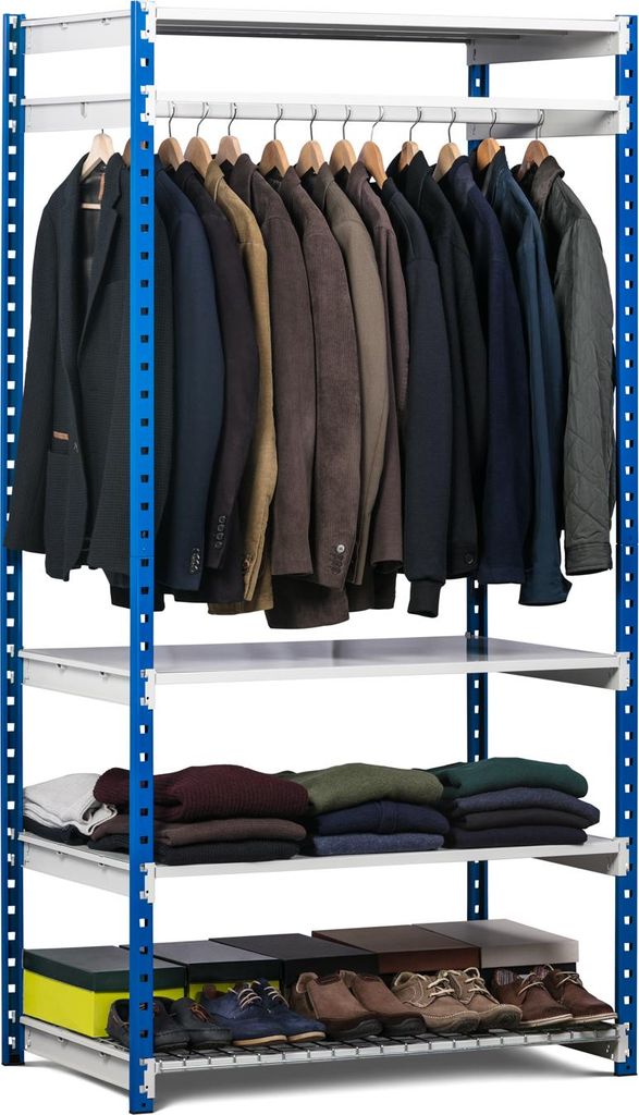 Garderobenregal MAXIMUS | Grundregal | HxBxT 200x100x60cm | 4 Fachboden & 1 Kleiderstange | Lichtgrau