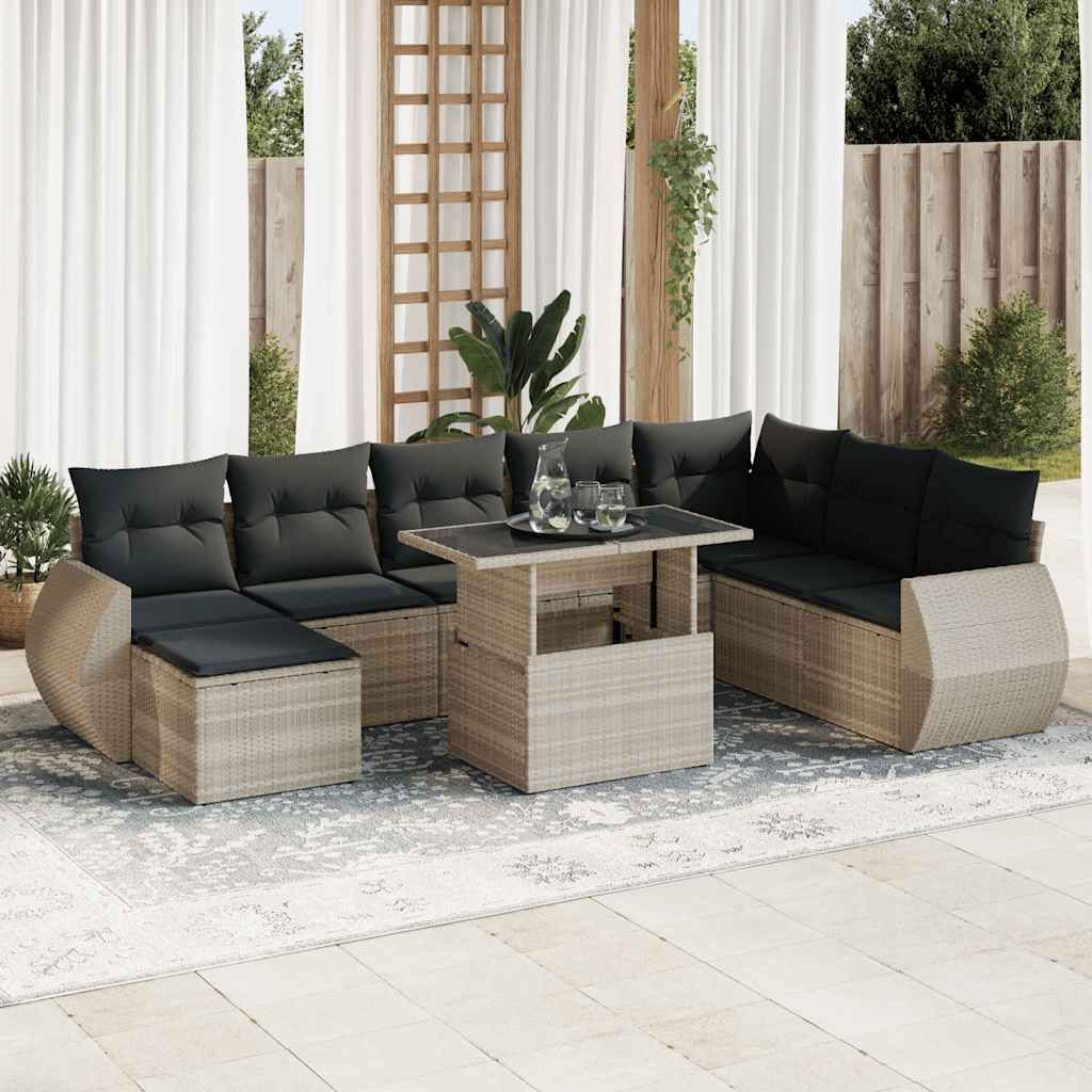 Maison Exclusive - 9-tlg. Garten-Sofagarnitur mit Kissen Hellgrau Poly Rattan