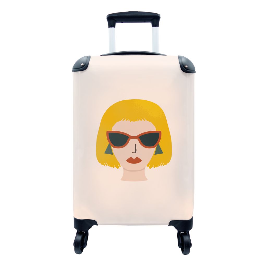 MuchoWow Koffer Handgepäck Trolley Rollkoffer Kleine Reisekoffer mit 4 Rollen - Sommer - Frauen - Sonnenbrillen - Pastellfarben - Cabin Size < 5...