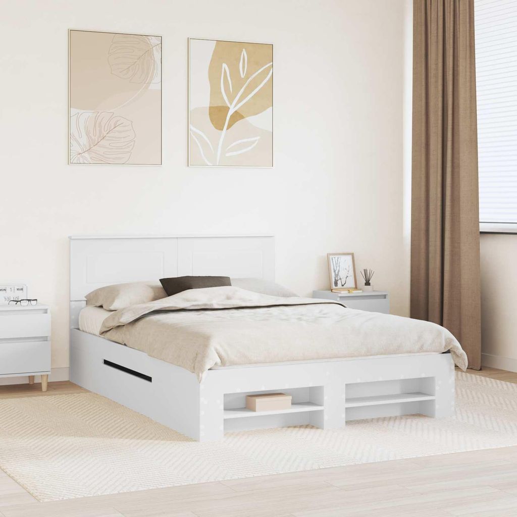 Maison Exclusive - Bettrahmen mit Kopfteil Weiß 140 x 200 cm Holzwerkstoff