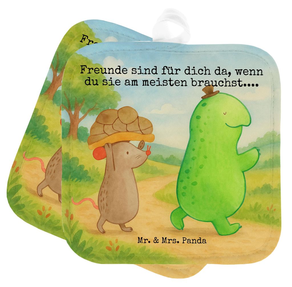 Mr. & Mrs. Panda Topfuntersetzer Schildkröte Maus Design - Weiß - Geschenk, Fröhlich, Topflappen 2er Set, topfhalter, Topflappenset, Freunde, gl...