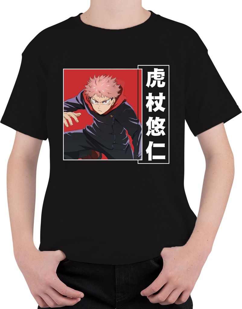 Jujutsu Kaisen Yuji Itadori Anime Manga Geschenk Fan Action Uni Kinder T-Shirt, Schwarz, 152