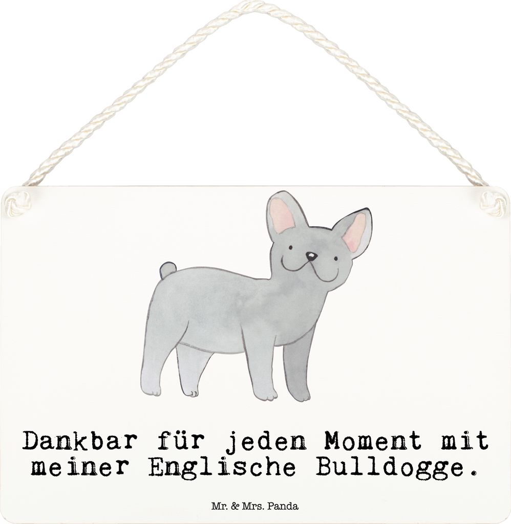 Mr. & Mrs. Panda Schild Englische Bulldogge Moment DIN A6 - Weiß - Geschenk, kleine aufmerksamkeit, Türschild, holzbild, Wandbild Holz, wandhänger