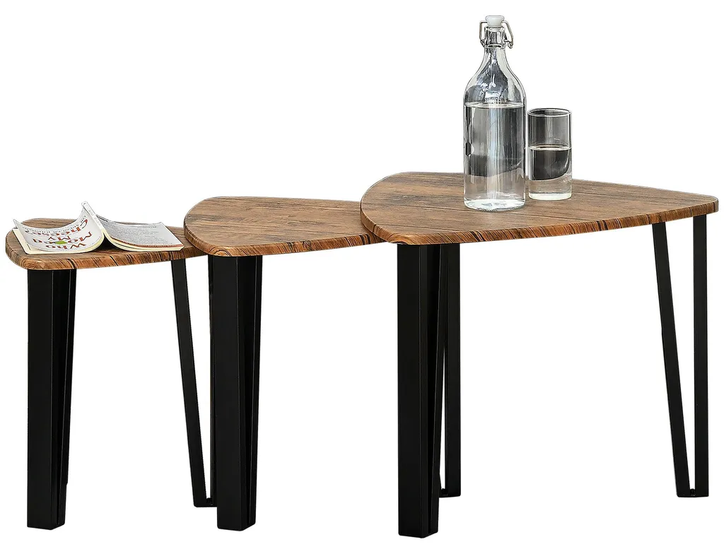 Tables Basses pour Petit Salon : Ensemble Gigogne Métal Noir et Bois