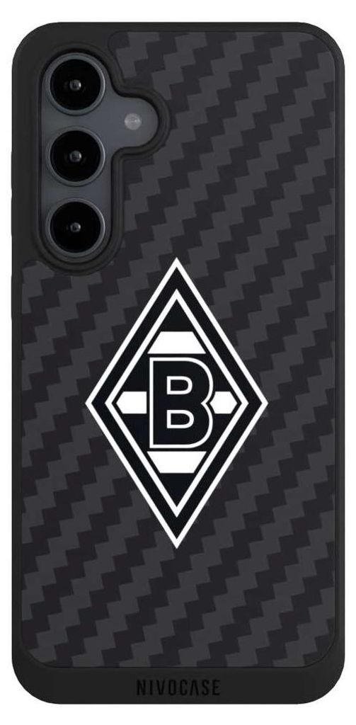 NIVOCASE Handyhülle für Samsung Galaxy S24 FE 5G Hülle NIVOpure Case Schwarz Borussia Mönchengladbach Carbon Gladbach