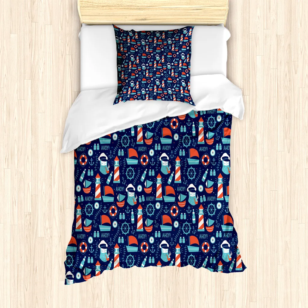 Set Letto Singolo ABAKUHAUS Antiacaro 135x200 Nautico Rosso Blu