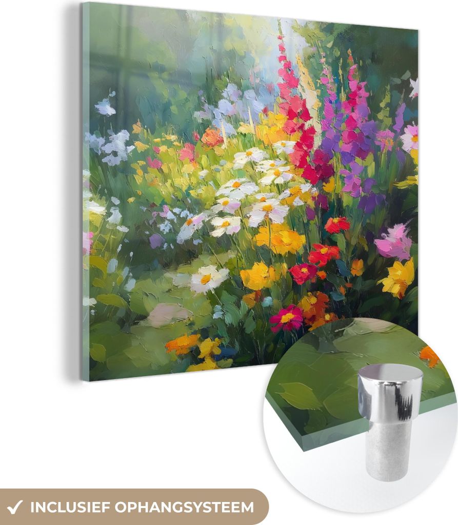 MuchoWow Glasbilder - Bilder auf Wandbild - Foto auf Glas Sommergarten - Atmosphärisch - Blumen 40x40 cm Wanddekoration aus Glas - Acrylglasbild -...