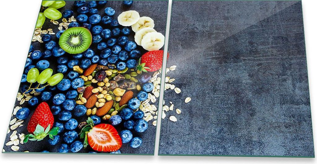 Herdabdeckplatte Glaskeramik 2-Teilig 2x40x52 Obst Bunt Abdeckung Spritzschutz Glas