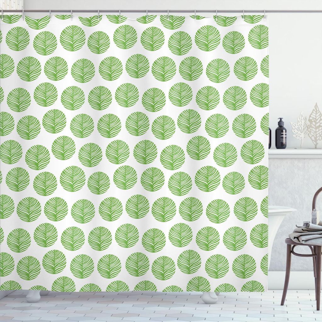 ABAKUHAUS Grün und Weiß Duschvorhang, Hand gezeichnet Zusammensetzung von grün getönten Frühlings-Laub Umwelt Theme, 175 x 200 cm, Grün und W...