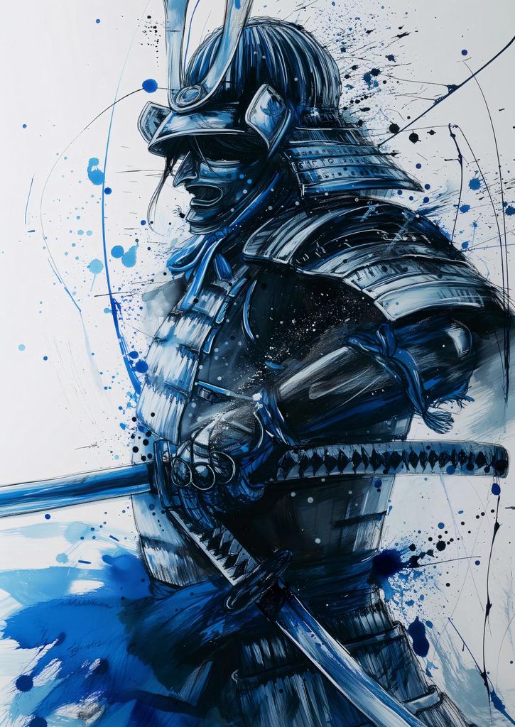Plakat 29,7x42cm Samurai in Blau
