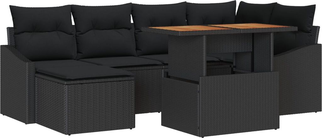 Möbel 7-teiliges Garten Sofa Set mit Kissen Schwarz Poly Rattan - Gartensofas 3358599