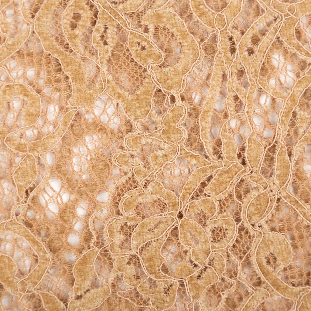 Spitze mit Chenille camel floral Meterware 150 cm halbtransparent