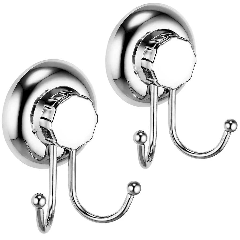 Patère à ventouse double en inox pour serviette et gant de toilette