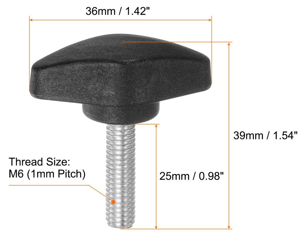 4 Stš¹ck R?ndelschrauben M6 x 25mm Flš¹gelschraube mit T-f?rmige Handgriff, Verzinkte Kohlenstoffstahl Gewindebolzen Daumenschrauben 36mm Spann...