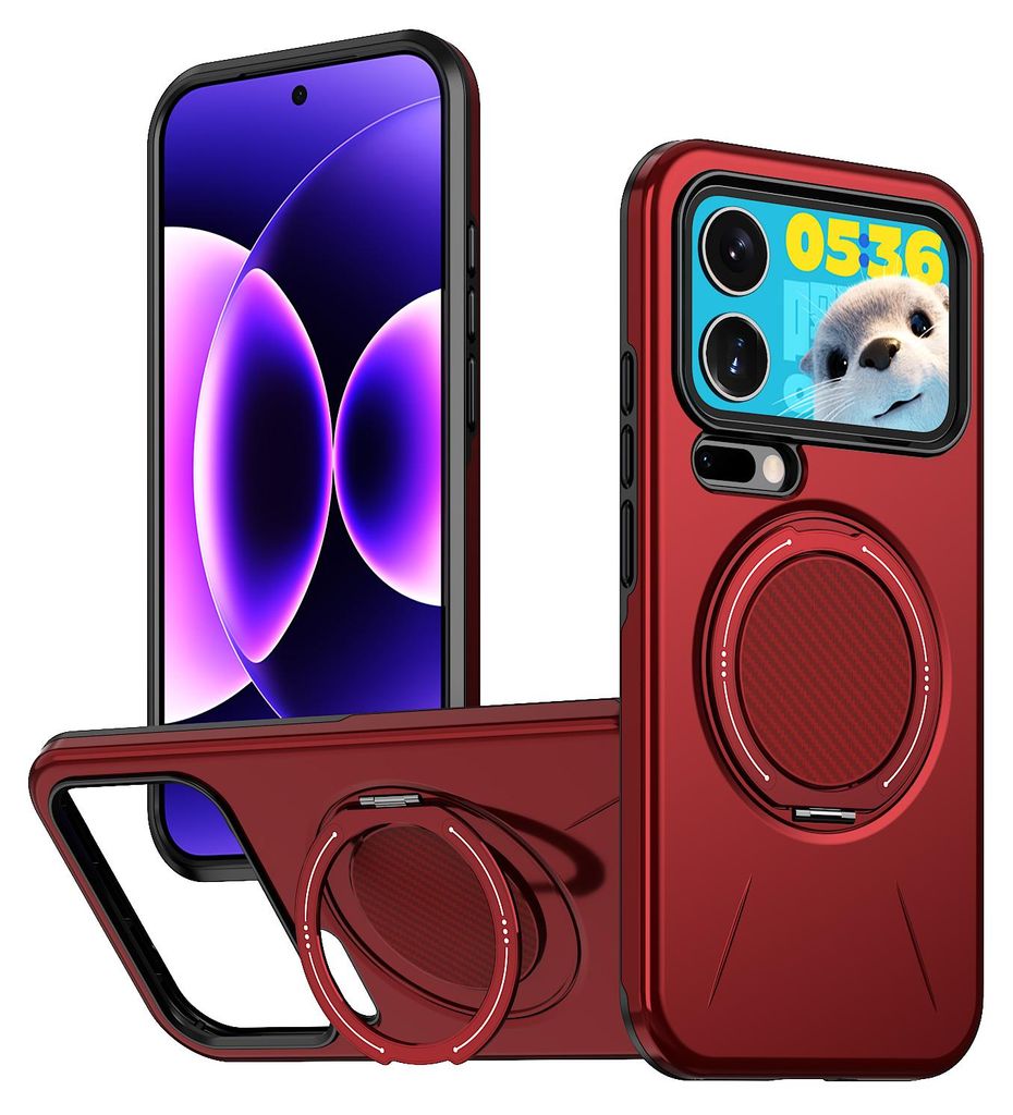 Magnetisch Hülle für Xiaomi 17 Pro Max, Stoßfeste Weich TPU und Hard PC Schutzhülle mit Ringhalter Ständer Rot