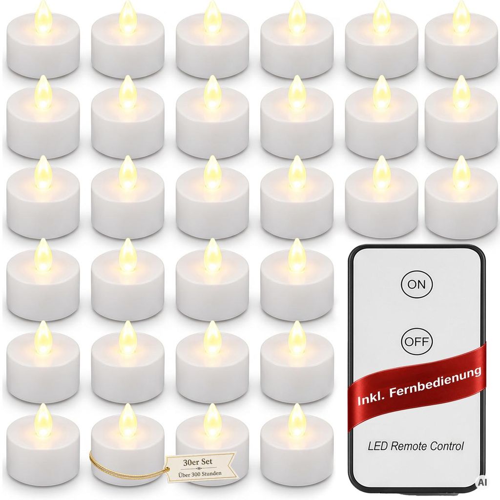 MONZANA LED Teelichter mit Fernbedienung, flackernd, 30er Produktbild  KI-generiertes Bild