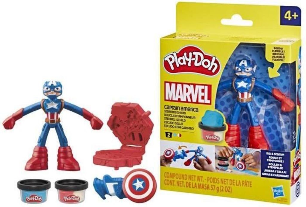 Play-Doh Captain America Knete Set, Bouclier Tamponneur mit flexibler Figur, Zubehör & Modellierwerkzeug, ab 4 Jahren, Marvel