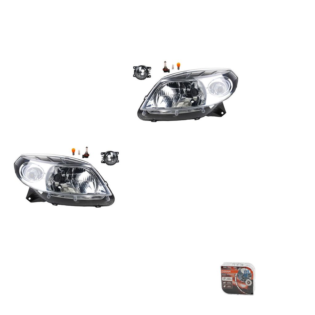 Johns, Scheinwerfer Satz + Osram Night Breaker Laser passend für Dacia Sandero 06/08 8200074008 6202E1 00006202E1 6710027 0000620639 620639 000062...