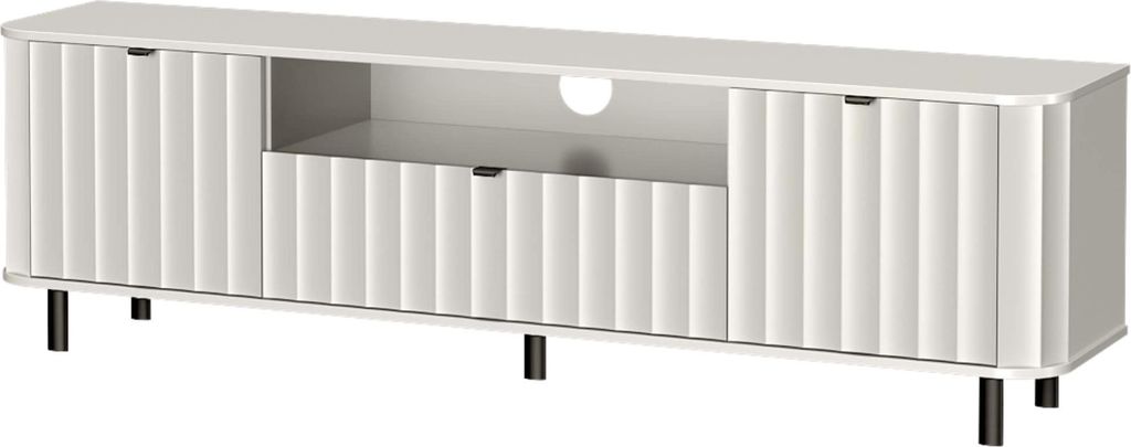 Belmy TV-Schrank weiß 196 cm VELANO – modern Lowboard 2 Türen 1 Schubladen Rillenfronten