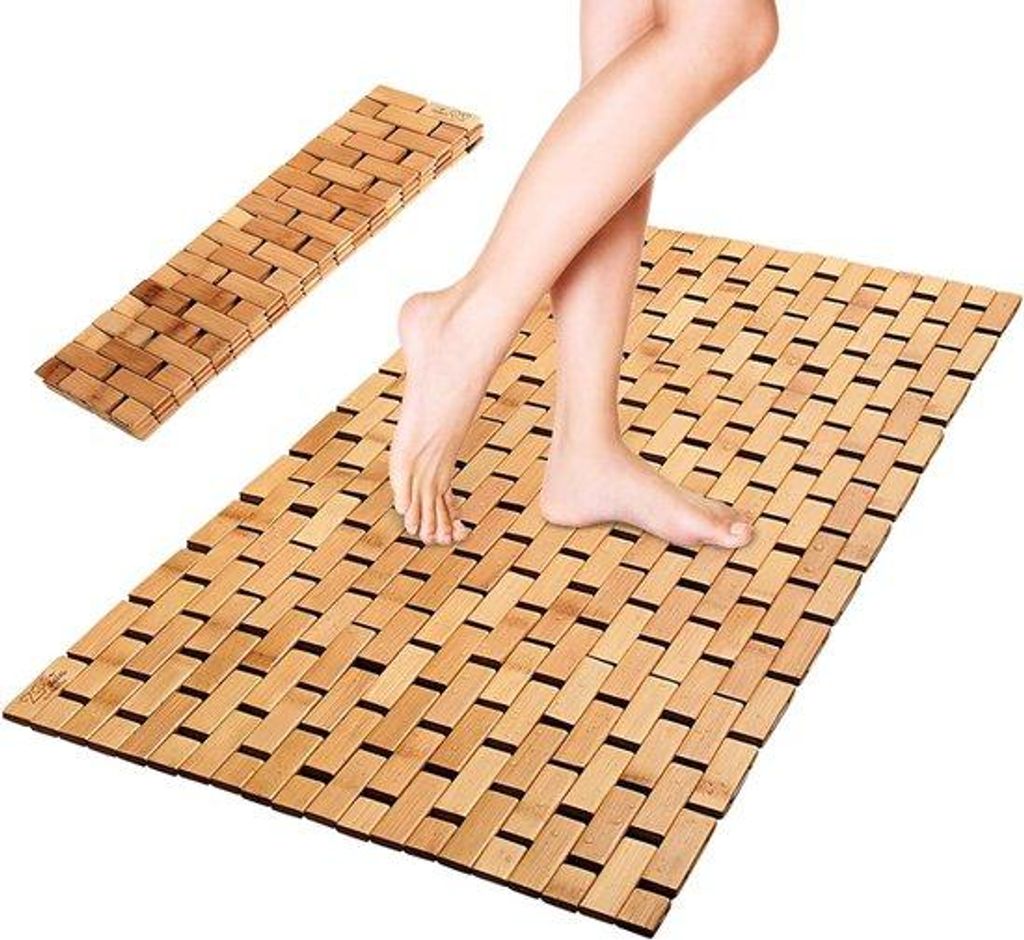Antislip-Badmat aus Bambus, 40 x 60 cm, schimmelwerend und leicht zu reinigen, Holz-Badmat, Duschmat.