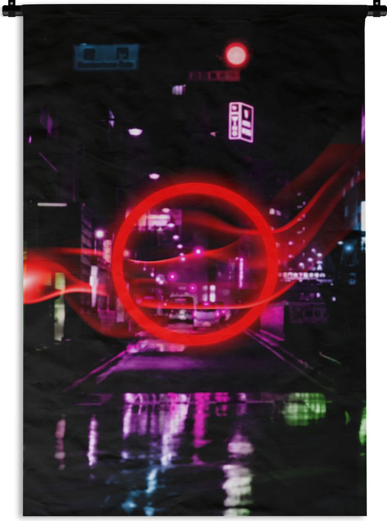 MuchoWow Wandteppich Wandbehang Spiele - Neon - Rot - Spiel - Spiele 60x90 cm Tapisserie Dekoration Wandtuch - Foto-Teppich - Abwaschbar