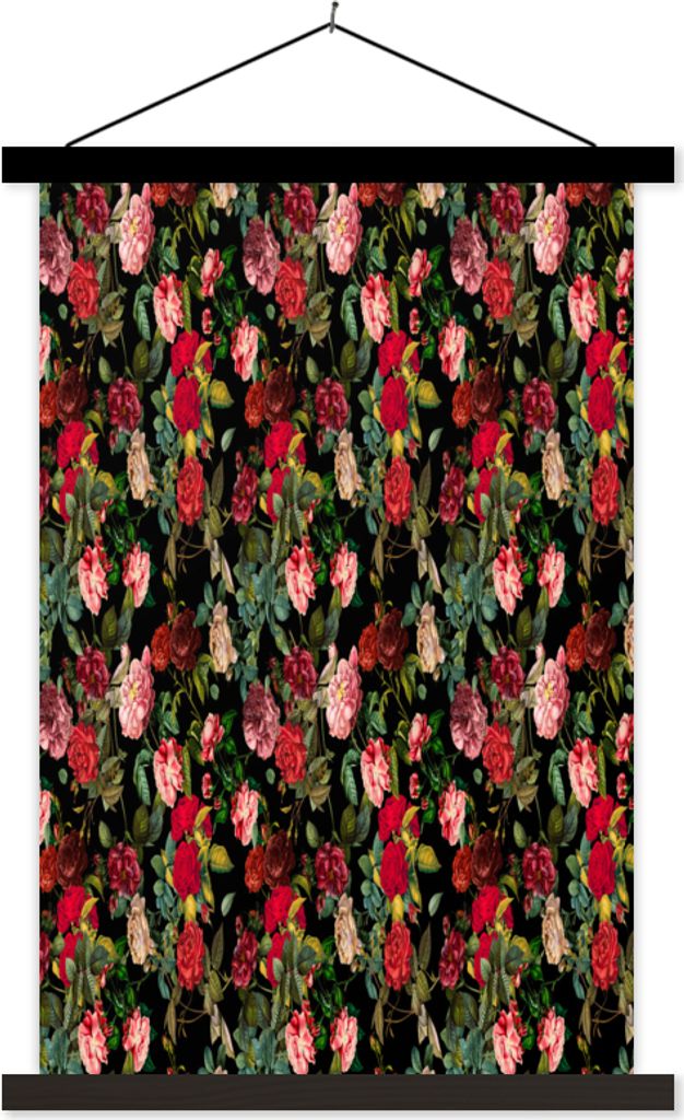 MuchoWow Textilposter Blumen - Rosen - Rosa 60x90 cm mit schwarzem Rahmen - Poster Wohnzimmer