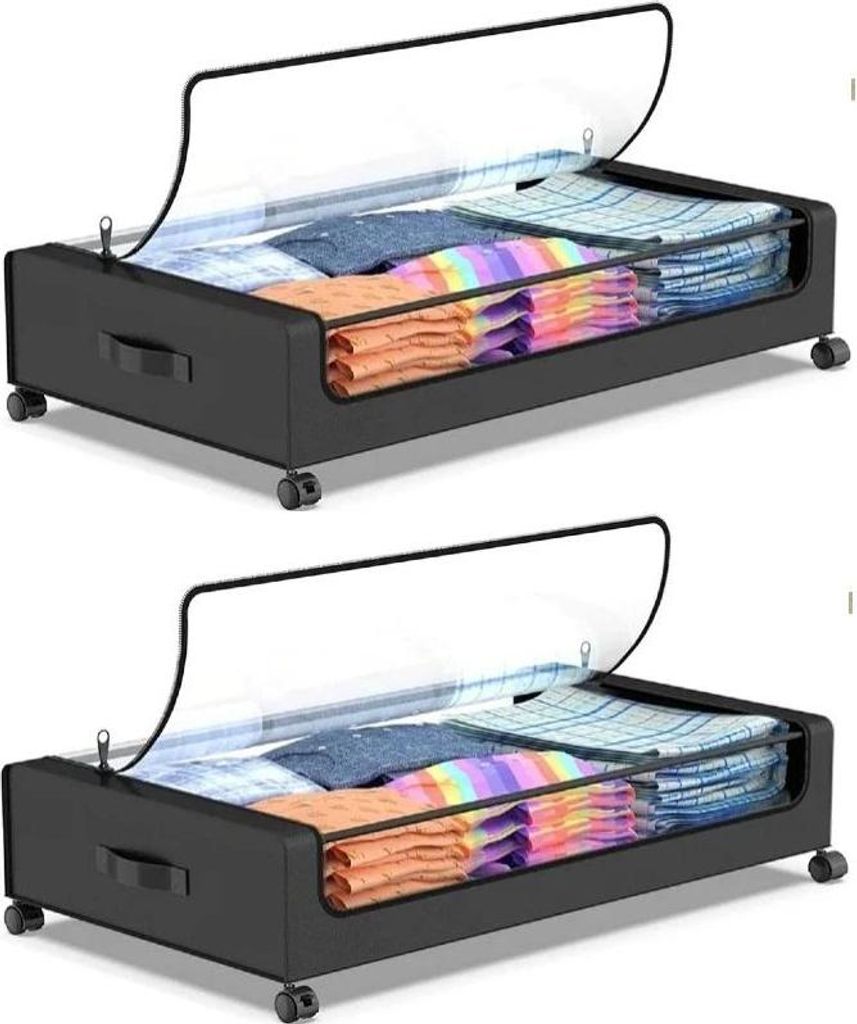 Unterbett Aufbewahrung - Box/Beutel mit Rollen - Set mit 2 - Maße 78×43×13,5 cm - Oxford-Gewebe - Staubdicht - Großes Fassungsvermögen - Hellg...