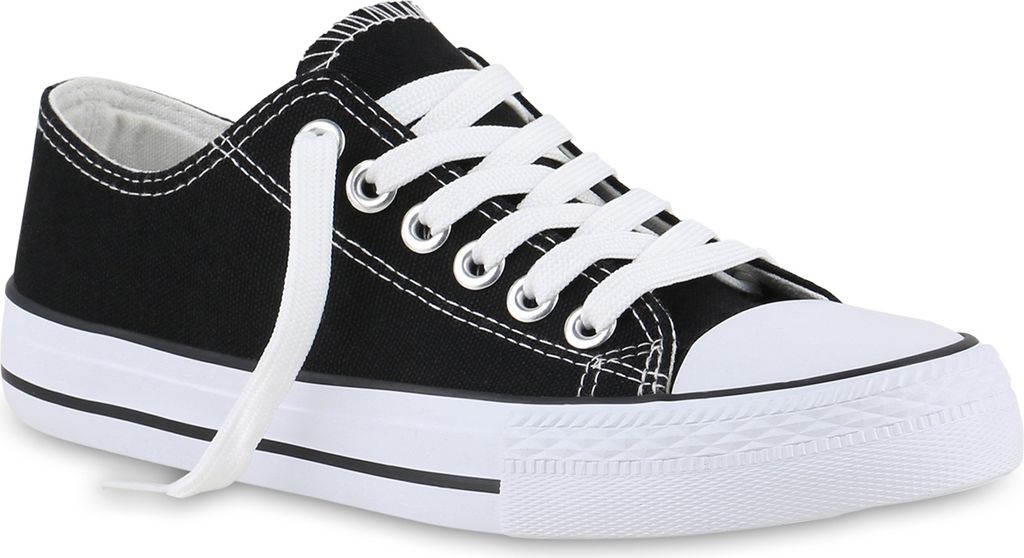 VAN HILL Damen Sneaker Low Schnürer Bequeme Stoff Freizeit Schuhe 841314, Farbe: Schwarz Weiß, Größe: 38