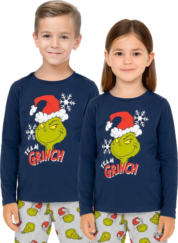 The Grinch Schlafanzug für Mädchen und Jungen - Kinder Pyjama Set Langarm Oberteil mit Hose Blau/Grau 98-104