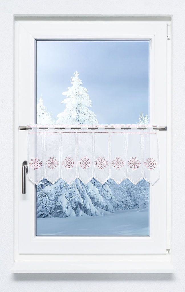 Scheibengardine Plauener Spitze - Eiskristall (Bx H) 131,2cm * 30cm Rot/reinrot