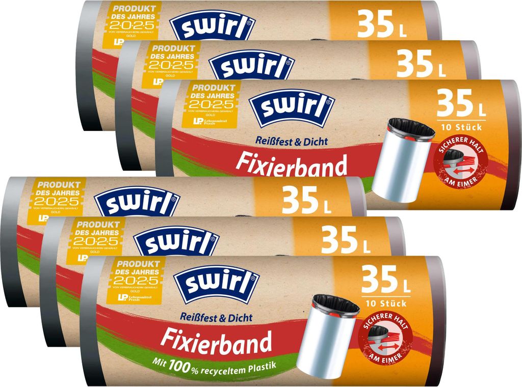 6x Swirl Fixierband Müllbeutel 35L ( 10 stk./Rolle )