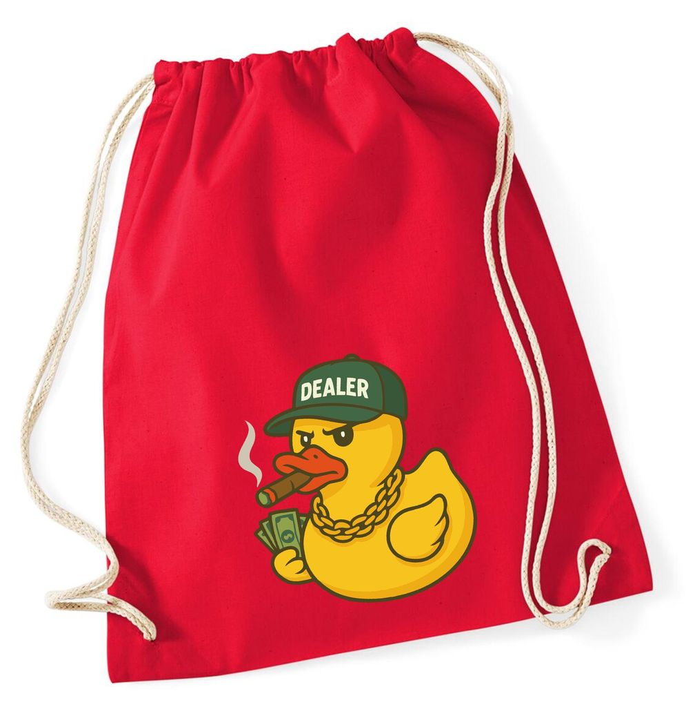 Huuraa Turnbeutel Quietscheente Dealer Gummiente Händler 12 Liter Classic Red Baumwolle Rucksack Geschenkidee